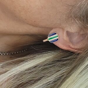 PREPPY STRIPE PICKLEBALL PADDLE Enamel Earrings